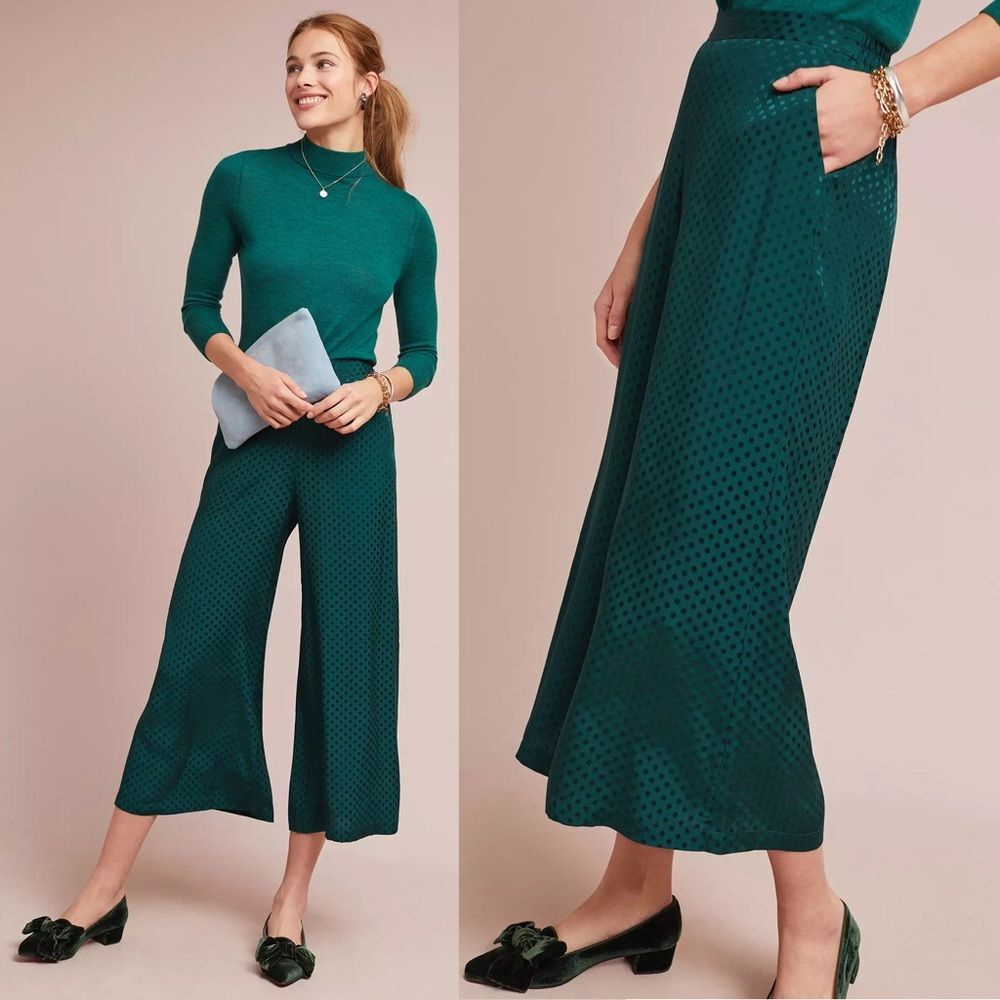 ANTHROPOLOGIE DOLAN LEFT COAST Holiday‎ Wide-Leg Pants Green Shine Sz XS